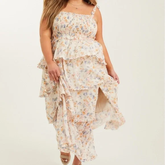 🆕 NWT Arula LOLAH Tiered Smocked Floral Maxi Dress B 2X XXL 18 Plus Sexy Slit - Picture 11 of 11
